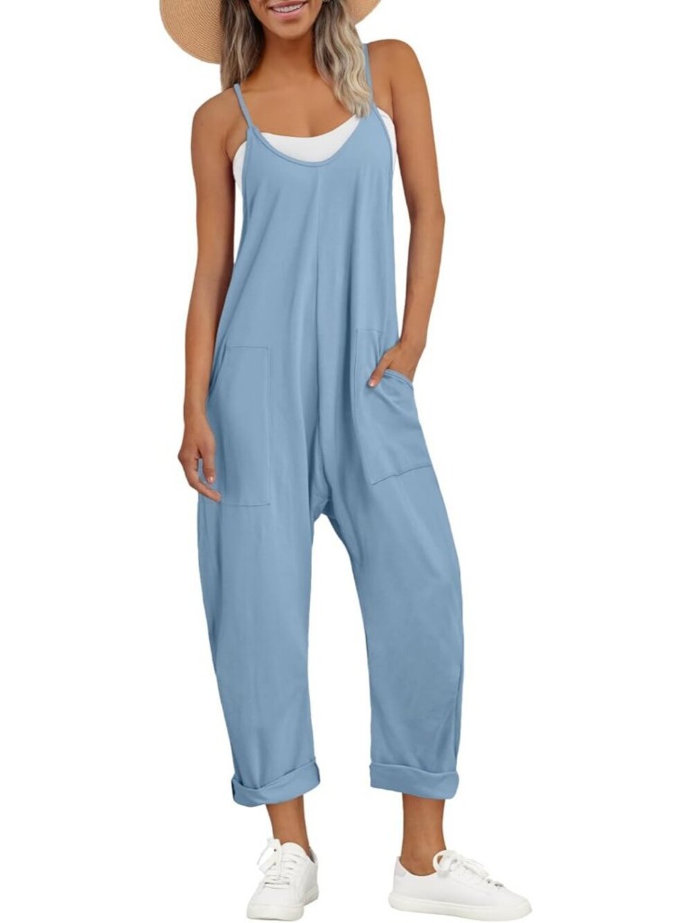 Women's Jumpsuits Lightblue Cotton Casual Comfortable Stretchy Summer Outfits